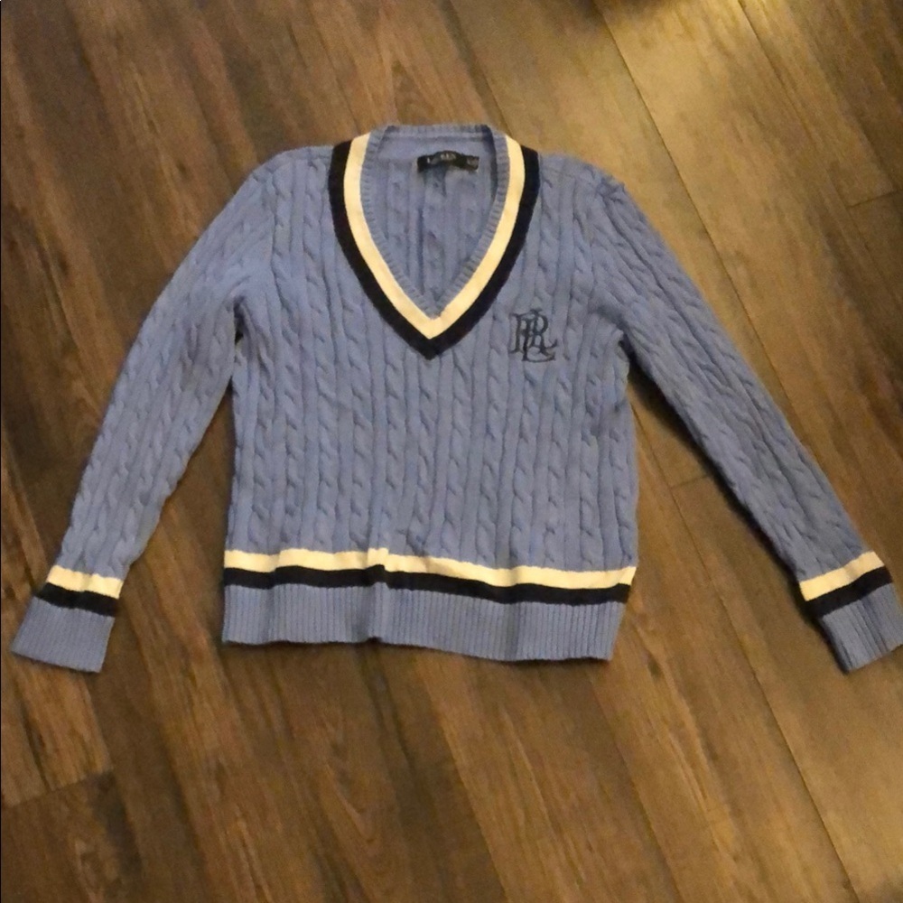 Lauren by Ralph Lauren | XL | Blue V-Neck Cable Knit Sweater